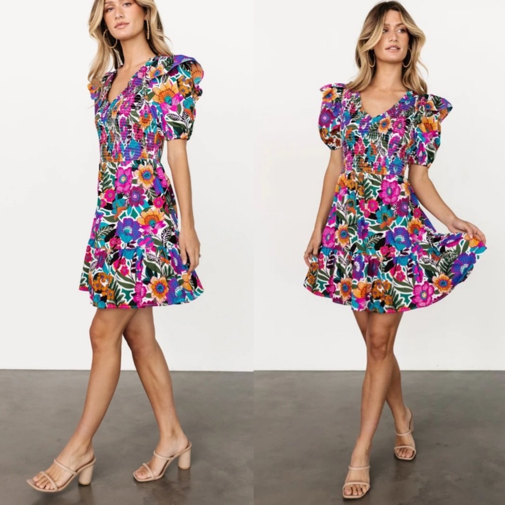 Baltic Born Kyrie Puff Sleeve Dress Multicolor Spring Homecoming Preppy Womens S